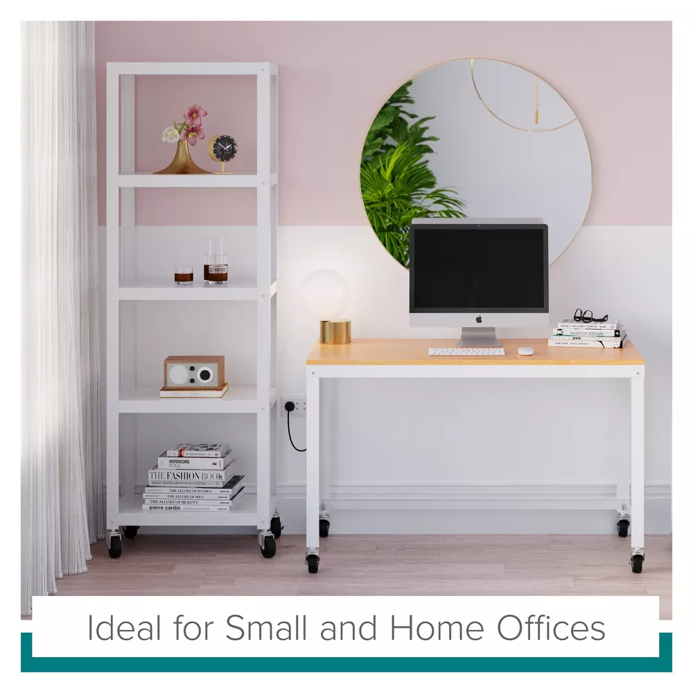 Space Solutions 48" Wide Mobile Metal Desk for Home Office with Maple Top - Space Solutions
