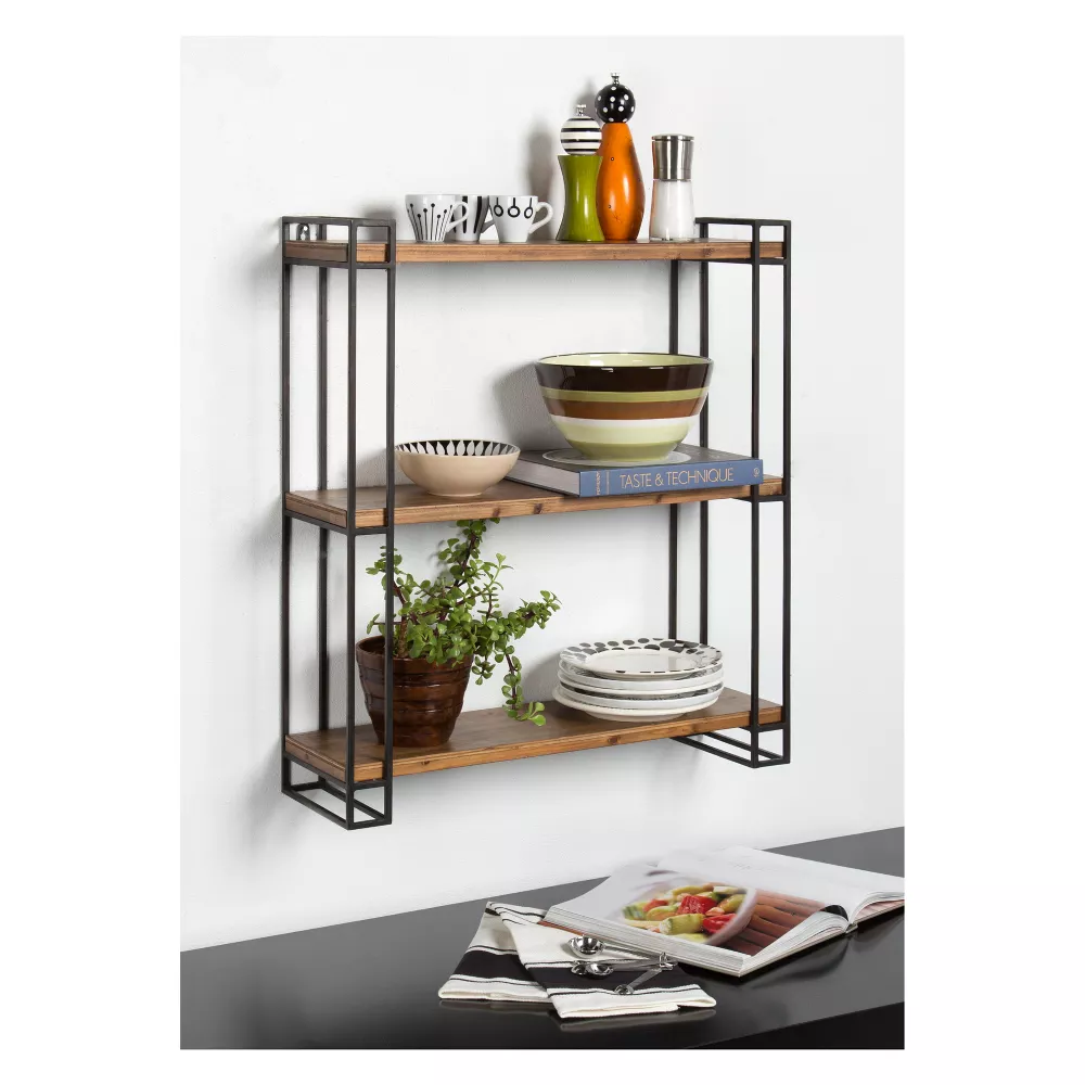 Kate and Laurel All Things Decor 30" x 26" Lintz Wood and Metal Floating Wall Shelves