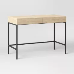Threshold Loring Wood Writing Desk with Drawers and Charging Station - Oak