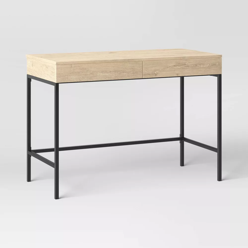 Threshold Loring Wood Writing Desk with Drawers and Charging Station - Oak