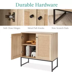 Best Choice Products 2-Door Rattan Storage Cabinet, Accent Furniture, Cupboard w/ Non-Scratch Foot Pads