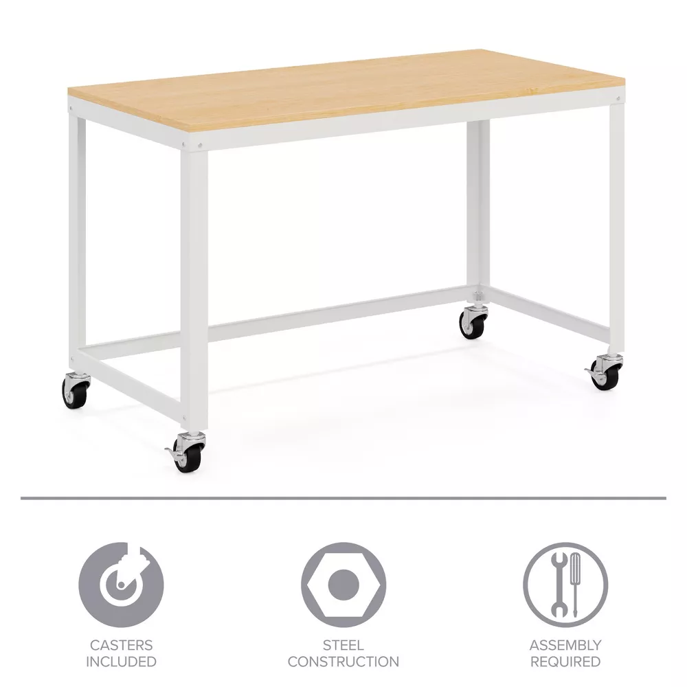 Space Solutions 48" Wide Mobile Metal Desk for Home Office with Maple Top - Space Solutions