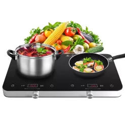 COOKTRON Portable Double Burner Quick-Heating Electric Induction Cooktop w/Knob & Touch Controls