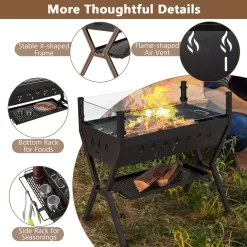 Costway Stainless Steel Barbecue Charcoal Grills with Seasoning Racks & Storage Shelf