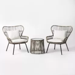 Threshold Latigo 3pc Rattan Patio Chat Set, Outdoor Furniture Set - Gray/Brown