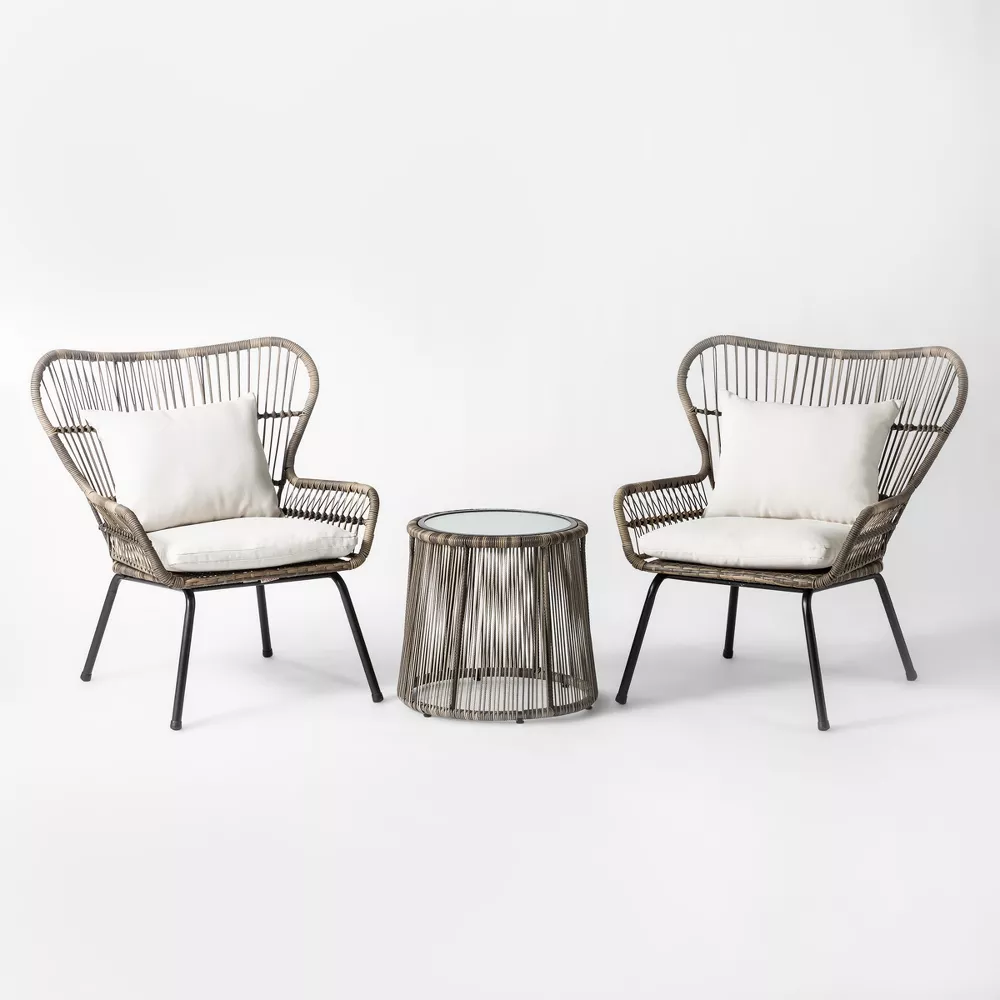 Threshold Latigo 3pc Rattan Patio Chat Set, Outdoor Furniture Set - Gray/Brown