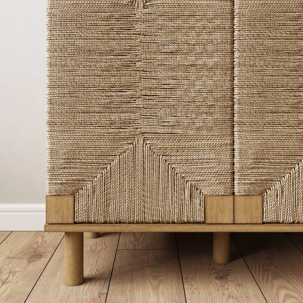 Nathan James Beacon Wood and Seagrass 2 Door Storage Cabinet - Brushed Light Brown/Seagrass