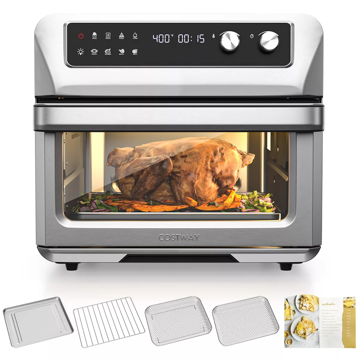 Costway 21QT Convection Air Fryer Toaster Oven 8-in-1 w/ 5 Accessories & Recipe