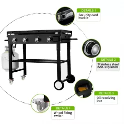 SKOYON 4-Burner Outdoor Gas Grill Propane Griddle Cooking Station