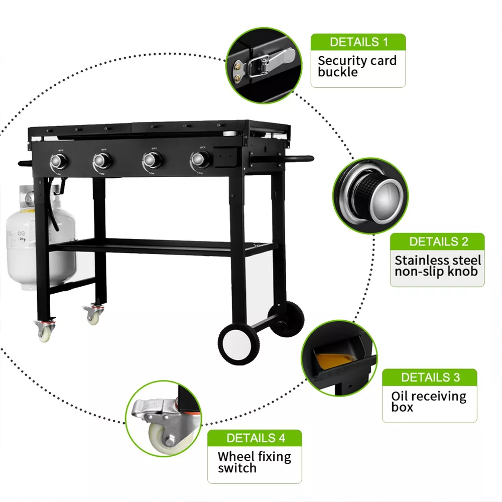 SKOYON 4-Burner Outdoor Gas Grill Propane Griddle Cooking Station