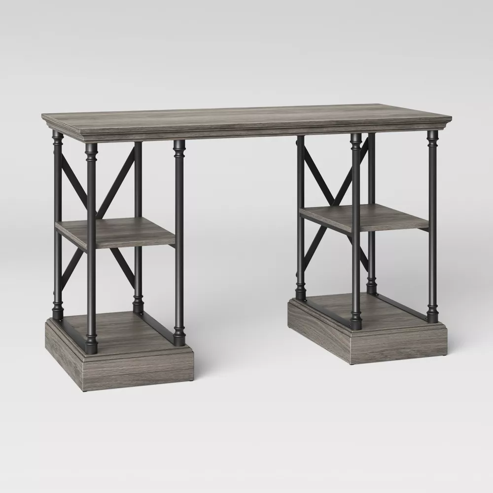 Threshold Conway Wood Writing Desk with Storage Gray