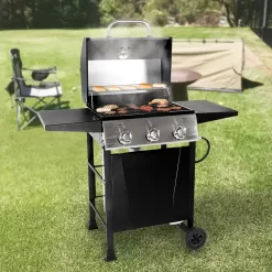Grill Boss Outdoor BBQ Burner Propane Gas Grill for Barbecue Cooking with Side Burner, Lid, Wheels, Shelves and Bottle Opener