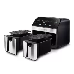Gourmia 10-Qt. Dual Basket Digital Air Fryer with Smart Finish and Match Cook Black Stainless Steel
