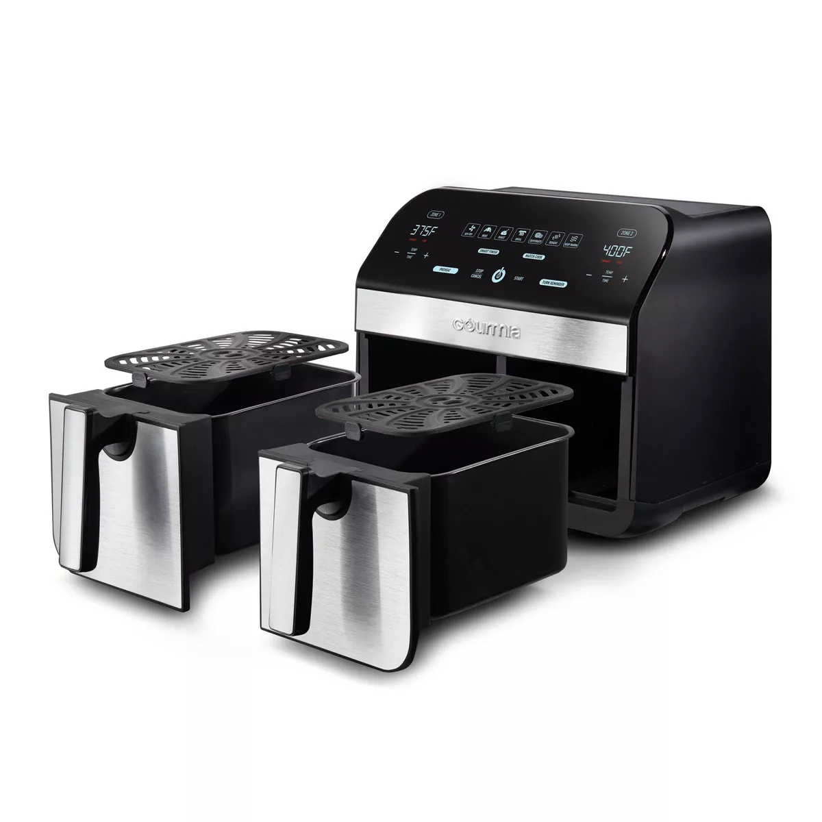 Gourmia 10-Qt. Dual Basket Digital Air Fryer with Smart Finish and Match Cook Black Stainless Steel
