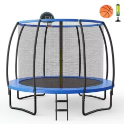 Costway 12FT Recreational Trampoline w/ Basketball Hoop Safety Enclosure Net Ladder