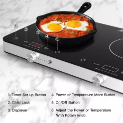 COOKTRON Portable Double Burner Quick-Heating Electric Induction Cooktop w/Knob & Touch Controls