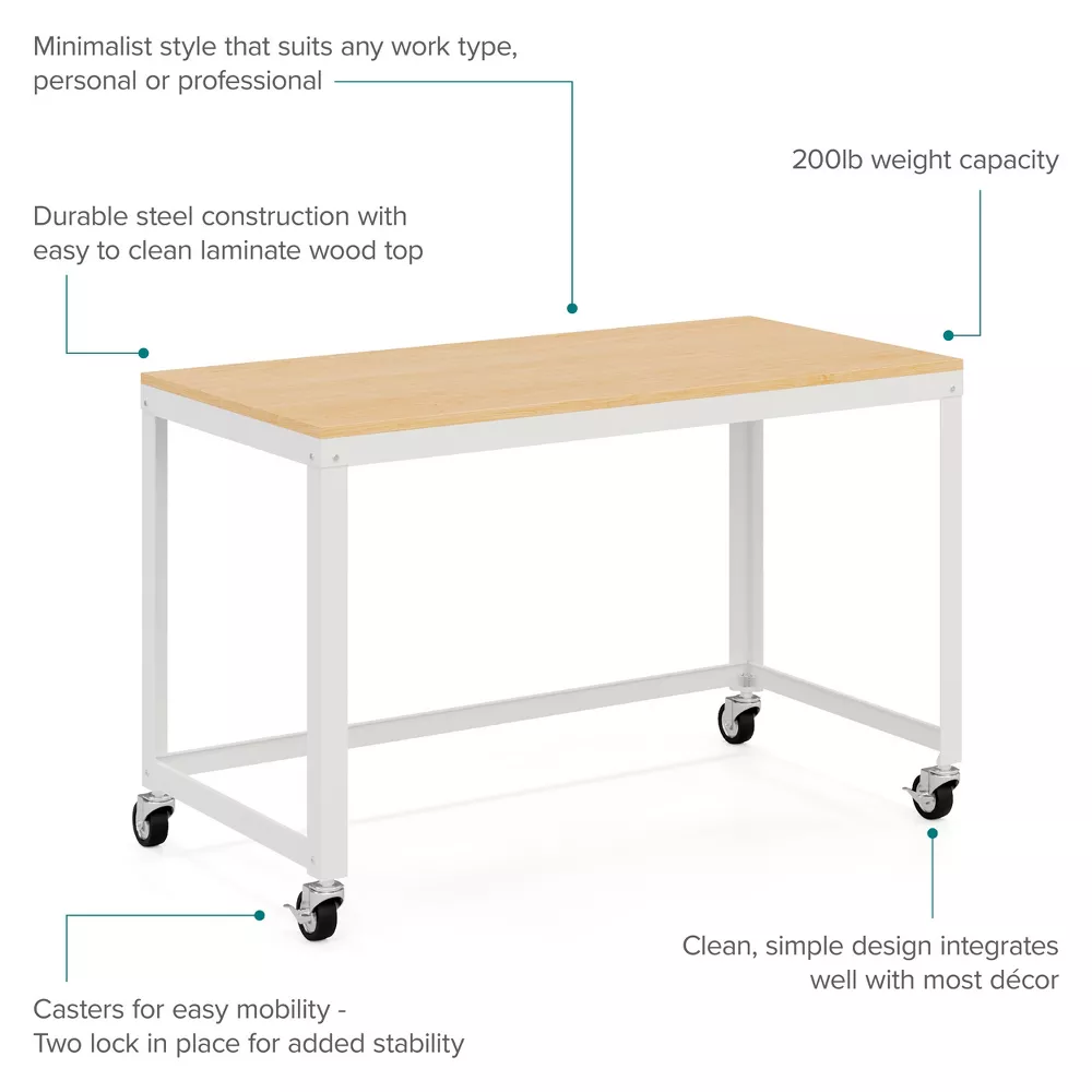 Space Solutions 48" Wide Mobile Metal Desk for Home Office with Maple Top - Space Solutions