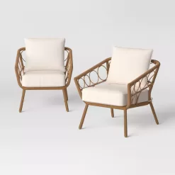 Threshold 2pc Britanna Outdoor Patio Chairs, Club Chairs Natural