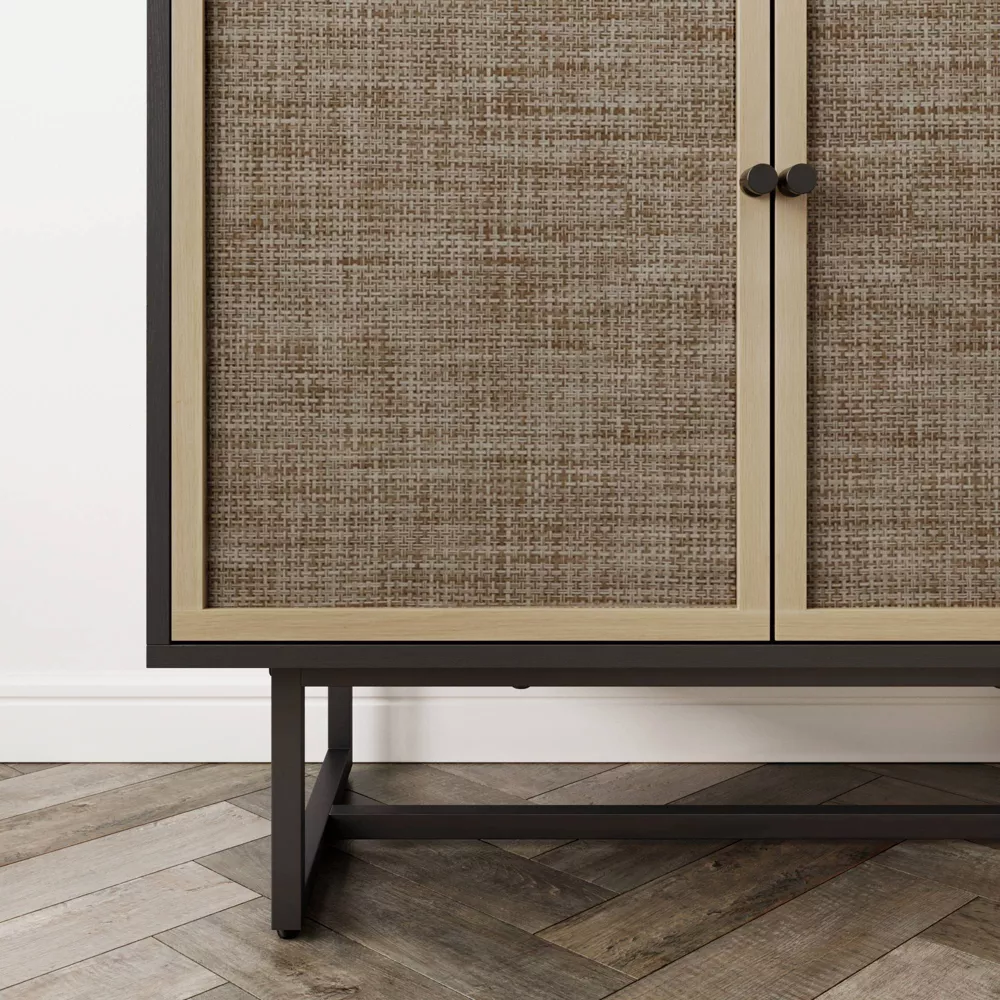 Nathan James Kova Wood and Rattan Storage Cabinet