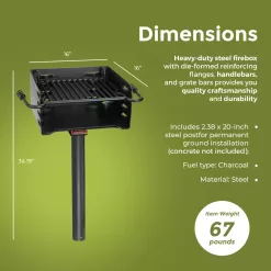 Pilot Rock H-16 B6X2 Park Style Heavy Duty Steel Outdoor BBQ Charcoal Grill