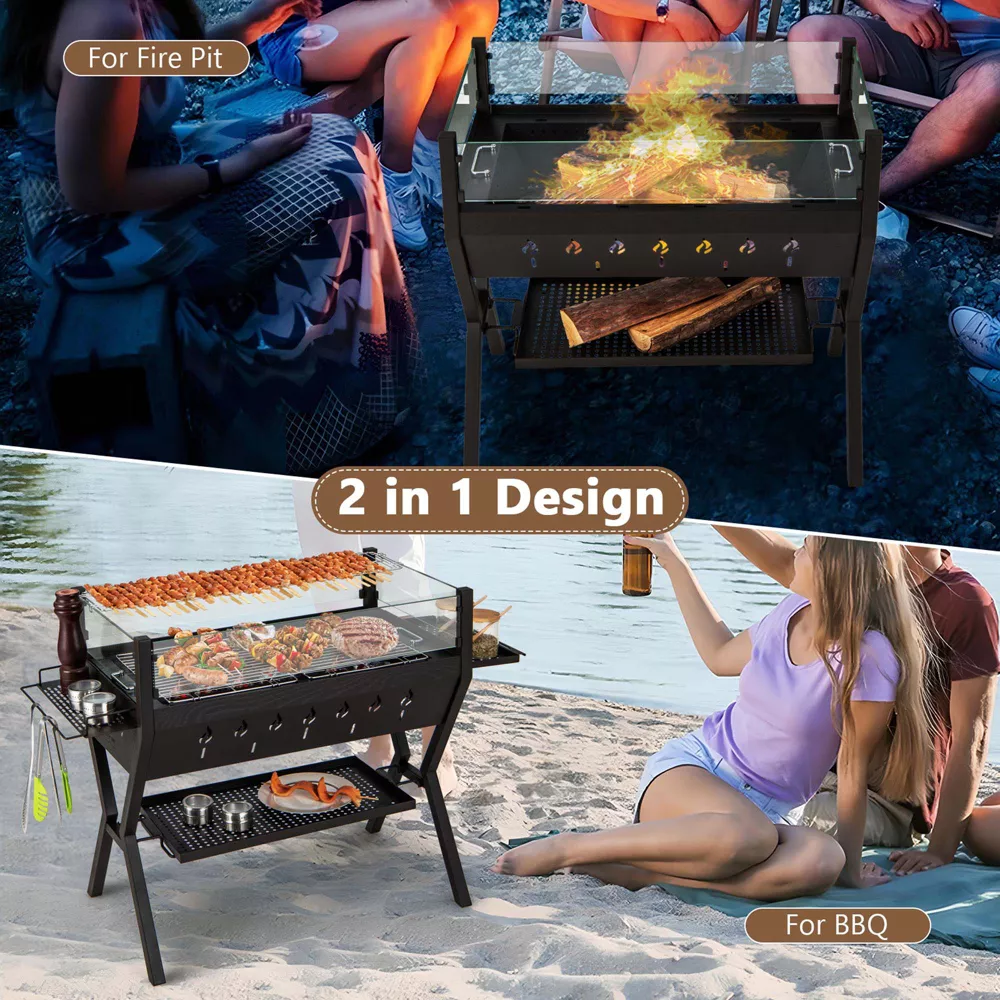 Costway Stainless Steel Barbecue Charcoal Grills with Seasoning Racks & Storage Shelf