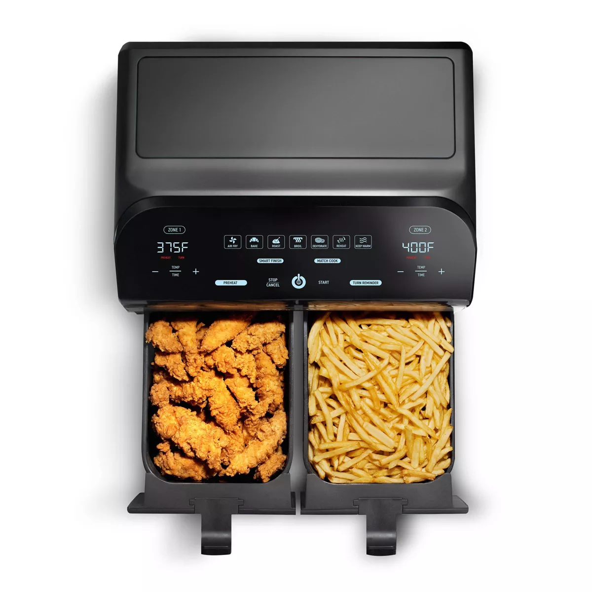 Gourmia 10-Qt. Dual Basket Digital Air Fryer with Smart Finish and Match Cook Black Stainless Steel