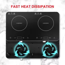 COOKTRON Portable Double Burner Quick-Heating Electric Induction Cooktop w/Knob & Touch Controls