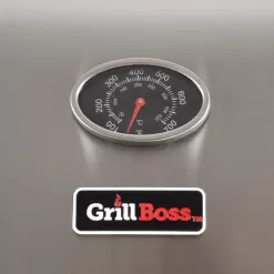 Grill Boss Outdoor BBQ Burner Propane Gas Grill for Barbecue Cooking with Side Burner, Lid, Wheels, Shelves and Bottle Opener