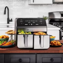 Gourmia 10-Qt. Dual Basket Digital Air Fryer with Smart Finish and Match Cook Black Stainless Steel