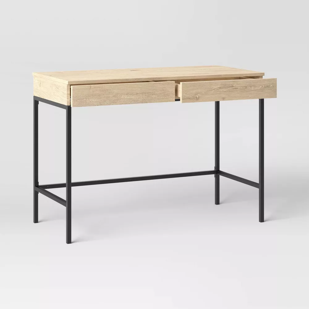 Threshold Loring Wood Writing Desk with Drawers and Charging Station - Oak