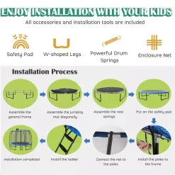 Costway 12FT Recreational Trampoline w/ Basketball Hoop Safety Enclosure Net Ladder