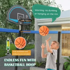 Costway 12FT Recreational Trampoline w/ Basketball Hoop Safety Enclosure Net Ladder