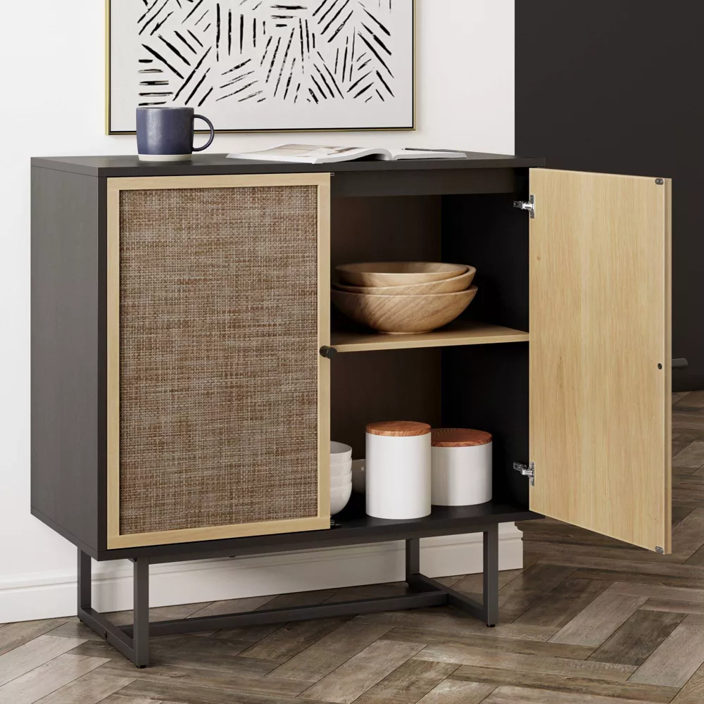 Nathan James Kova Wood and Rattan Storage Cabinet