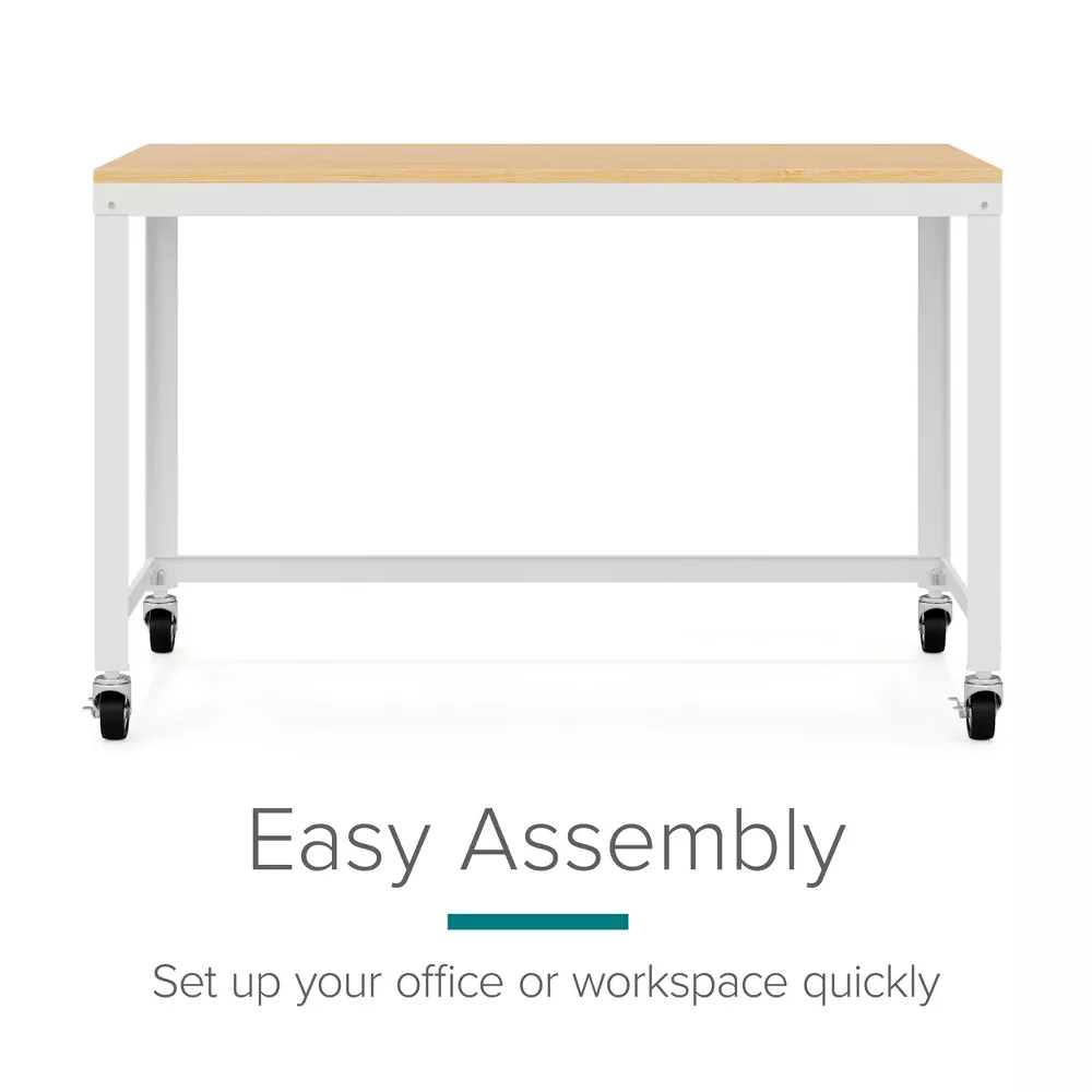 Space Solutions 48" Wide Mobile Metal Desk for Home Office with Maple Top - Space Solutions