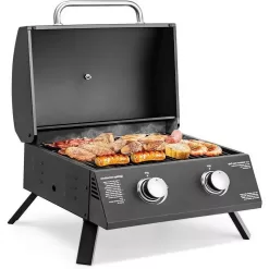 SKONYON Portable Grill 2-Burner Propane Gas Grill Ideal for Outdoor Cooking Black