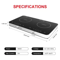 COOKTRON Portable Double Burner Quick-Heating Electric Induction Cooktop w/Knob & Touch Controls