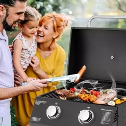 SKONYON Portable Grill 2-Burner Propane Gas Grill Ideal for Outdoor Cooking Black