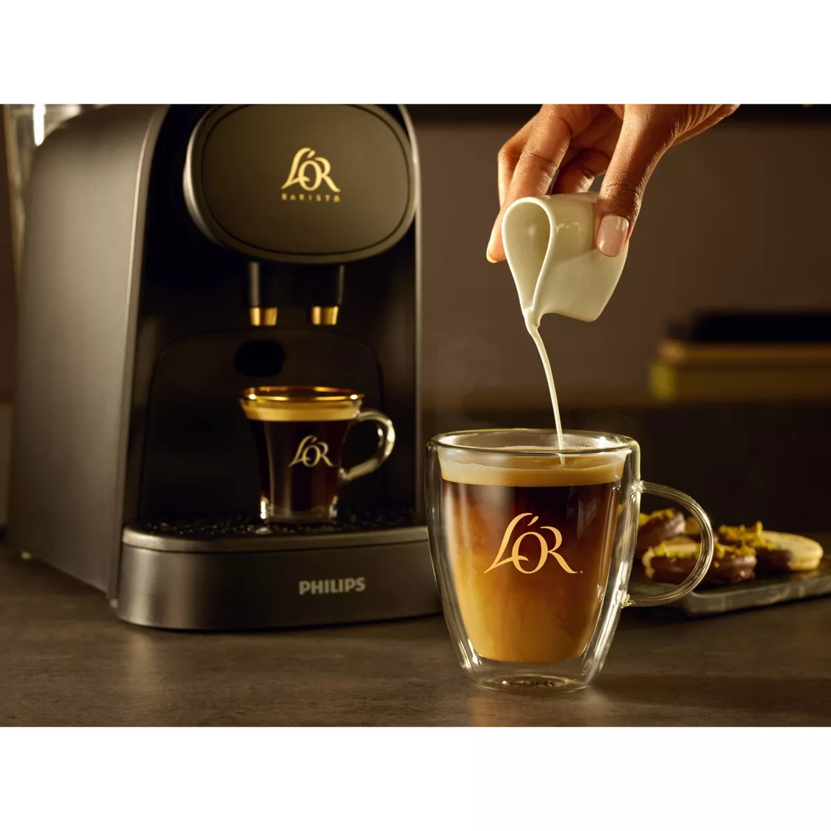 L'OR Barista System Coffee and Espresso Machine with Milk Frother and 20 Capsules