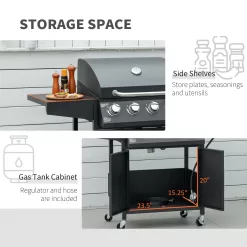 Outsunny Single Burner Portable Liquid Propane Gas Grill with Cabinet - Black 846-102V80BK