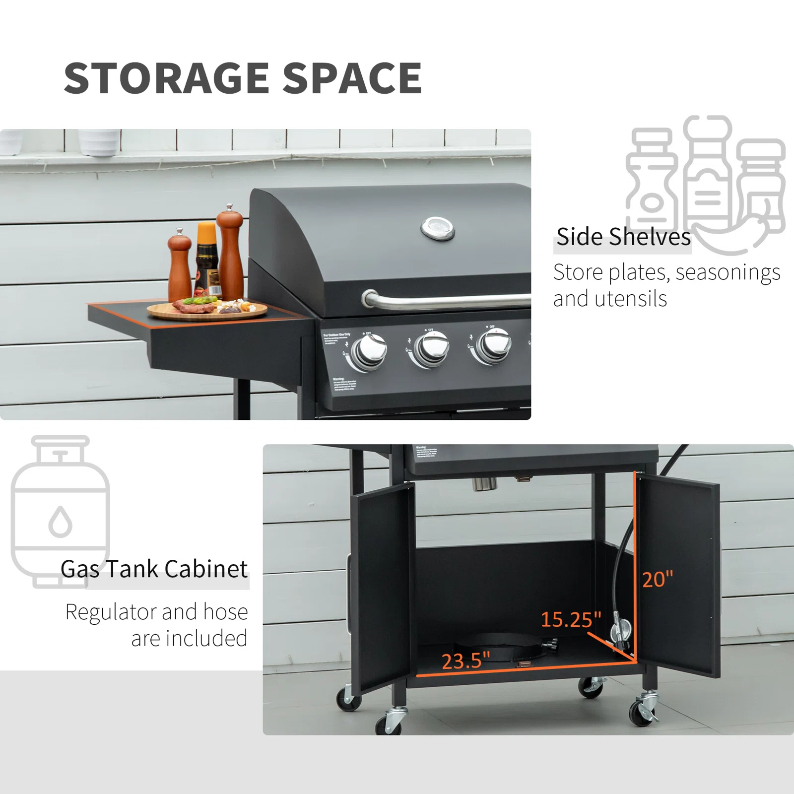 Outsunny Single Burner Portable Liquid Propane Gas Grill with Cabinet - Black 846-102V80BK