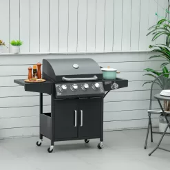 Outsunny Single Burner Portable Liquid Propane Gas Grill with Cabinet - Black 846-102V80BK