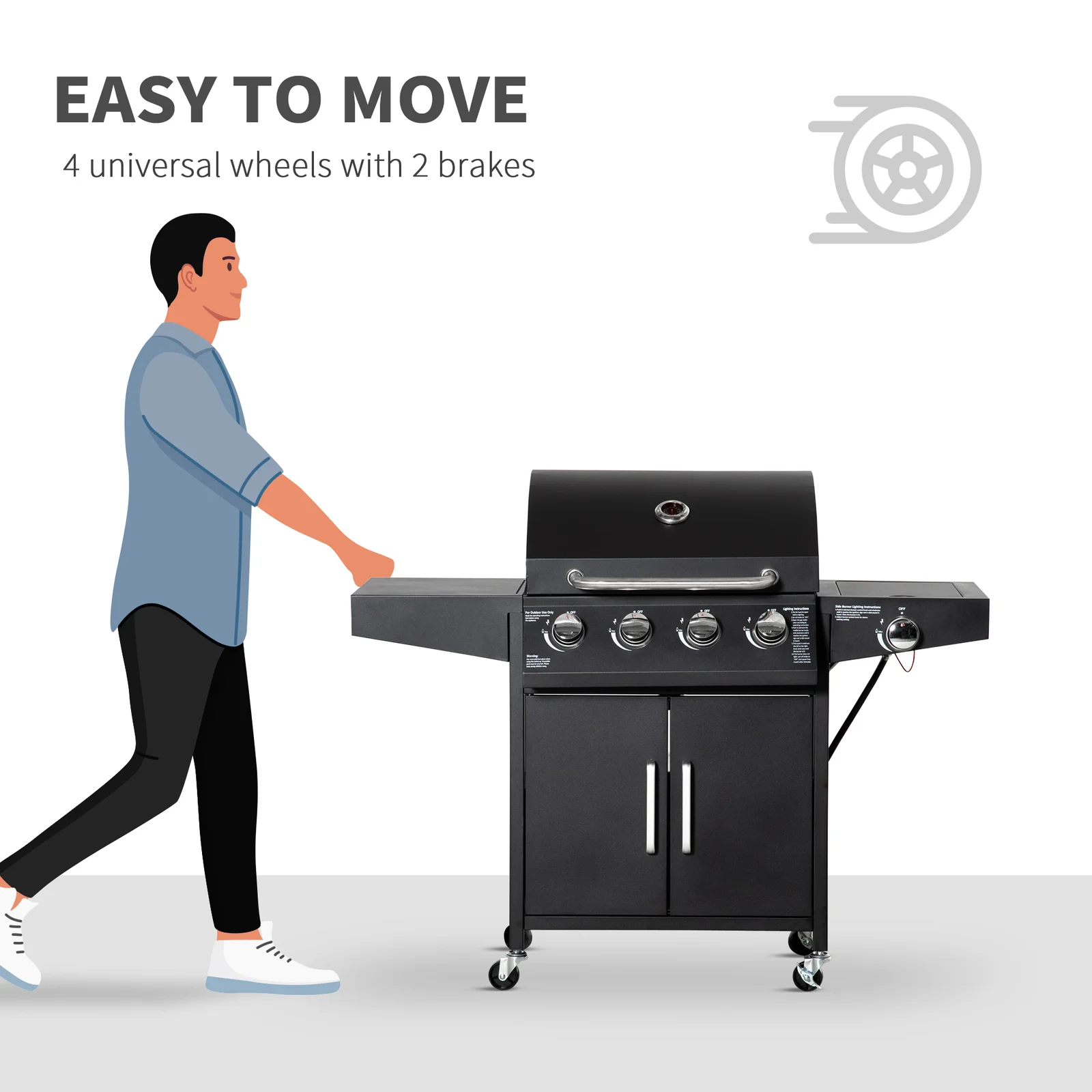 Outsunny Single Burner Portable Liquid Propane Gas Grill with Cabinet - Black 846-102V80BK