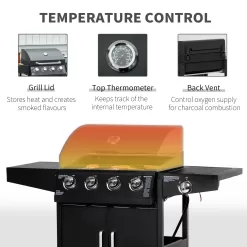 Outsunny Single Burner Portable Liquid Propane Gas Grill with Cabinet - Black 846-102V80BK