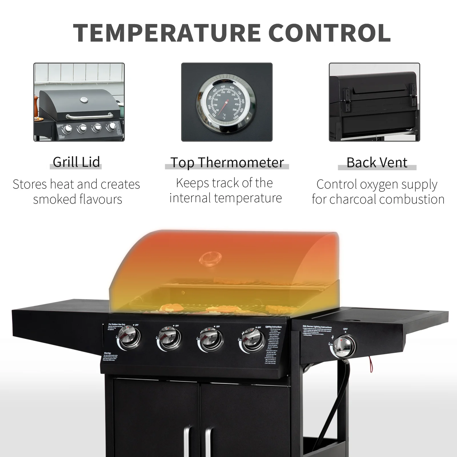 Outsunny Single Burner Portable Liquid Propane Gas Grill with Cabinet - Black 846-102V80BK