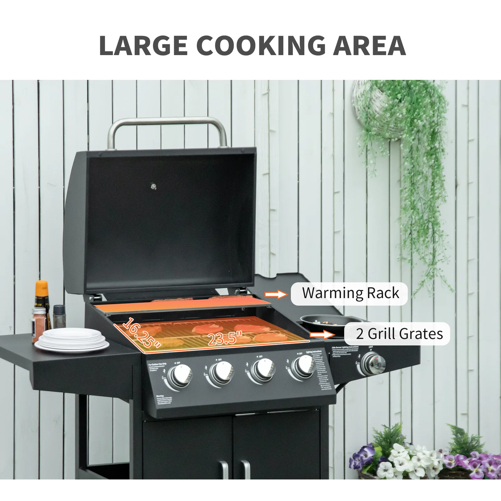 Outsunny Single Burner Portable Liquid Propane Gas Grill with Cabinet - Black 846-102V80BK