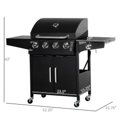 Outsunny Single Burner Portable Liquid Propane Gas Grill with Cabinet - Black 846-102V80BK