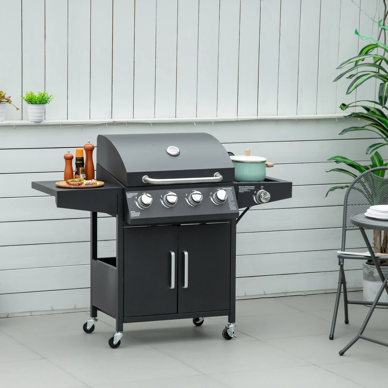 Outsunny Single Burner Portable Liquid Propane Gas Grill with Cabinet - Black 846-102V80BK