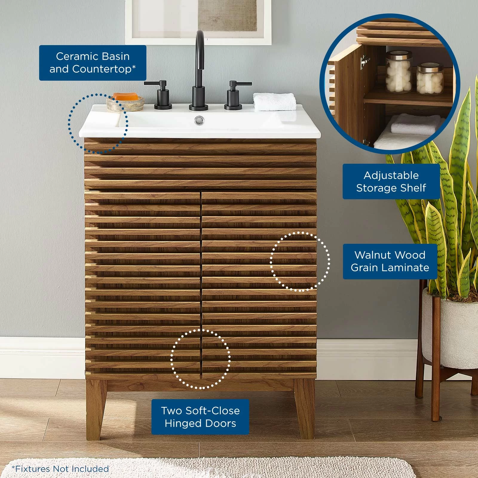 Modway Render Bathroom Vanity by Modway Walnut/White