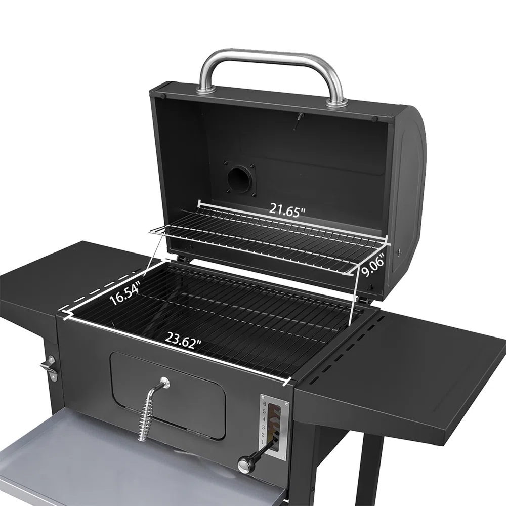 Royal Gourmet 24" Barrel Charcoal Grill with Side Shelves