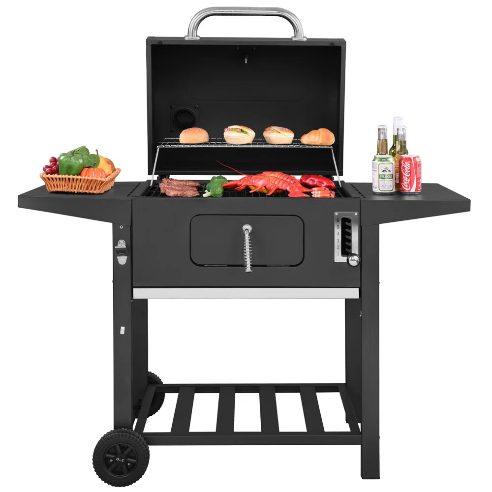 Royal Gourmet 24" Barrel Charcoal Grill with Side Shelves